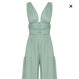 NWT Sage green linen wide leg jumpsuit